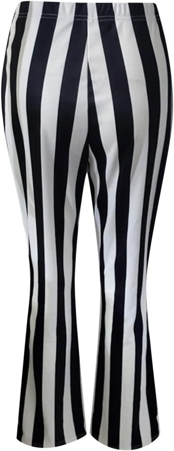 Stripe Vertical Bell High Flare Waist Women Long Pants Bottoms Trousers Stretch Plus Size Pants 7 Day Pants