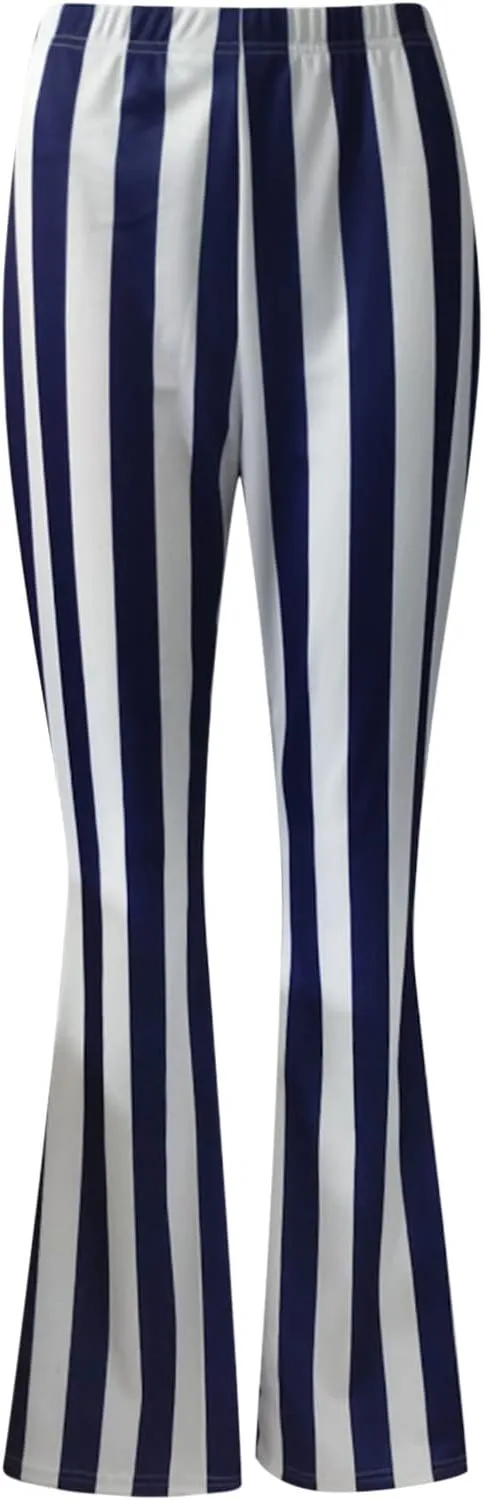 Stripe Vertical Bell High Flare Waist Women Long Pants Bottoms Trousers Stretch Plus Size Pants 7 Day Pants
