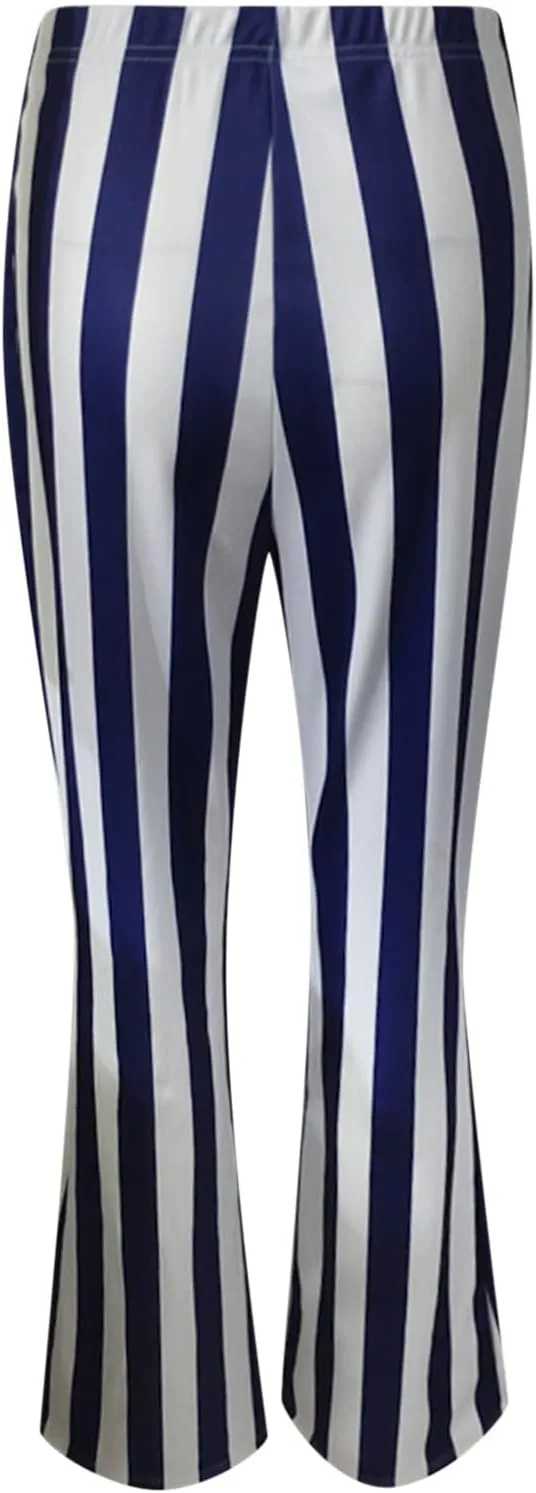 Stripe Vertical Bell High Flare Waist Women Long Pants Bottoms Trousers Stretch Plus Size Pants 7 Day Pants