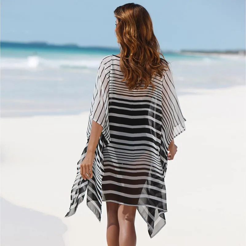 Striped Cover Ups Beach Wear #Striped #Chiffon #Cover-Up