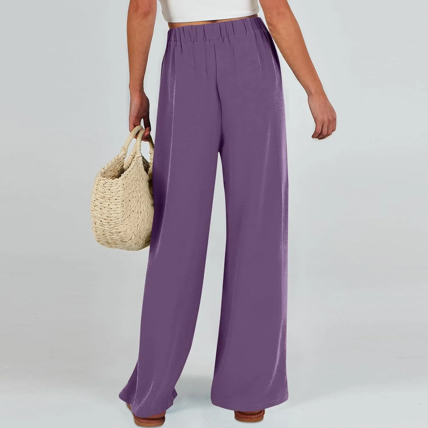 Summer Pants for Women 2025 Wide Leg Linen Pants Tie Knot High Waisted Palazzo Pants with Pockets Beach Cover Up Pant