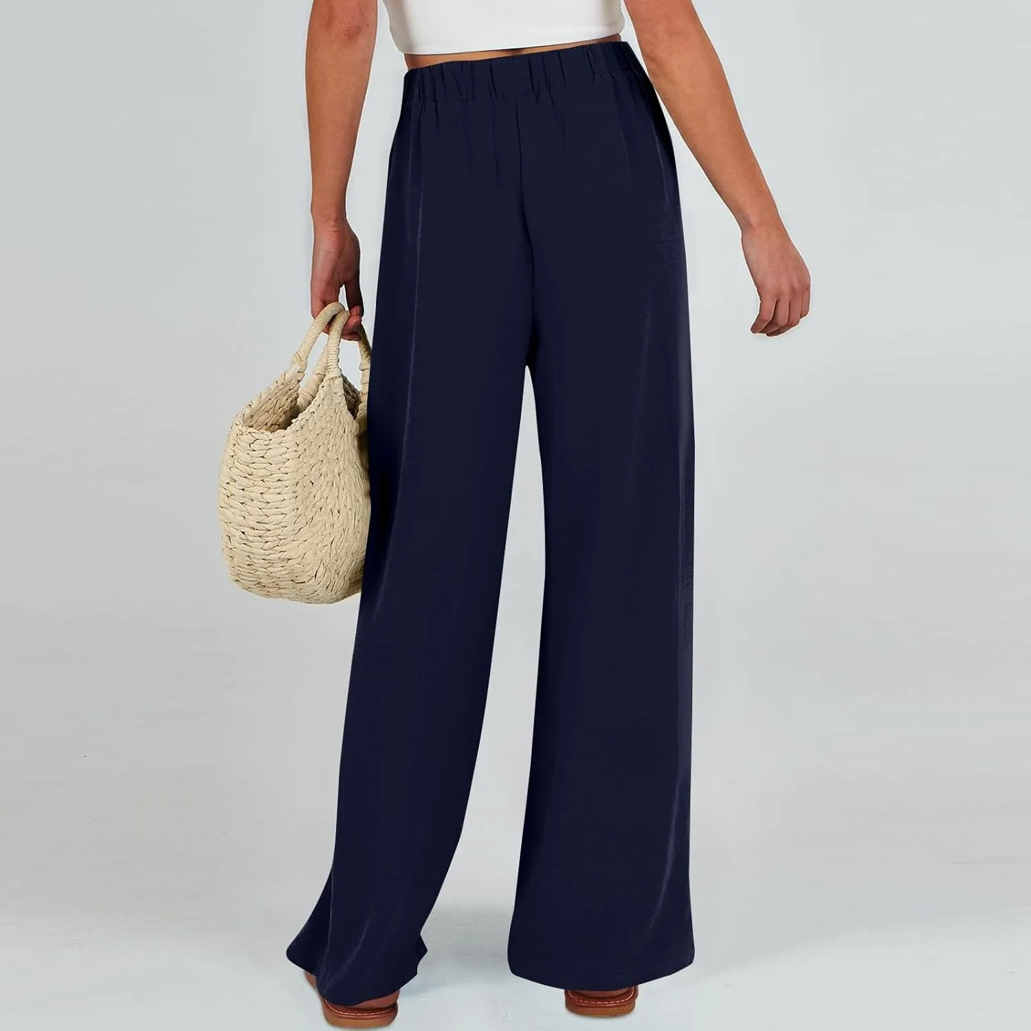 Summer Pants for Women 2025 Wide Leg Linen Pants Tie Knot High Waisted Palazzo Pants with Pockets Beach Cover Up Pant