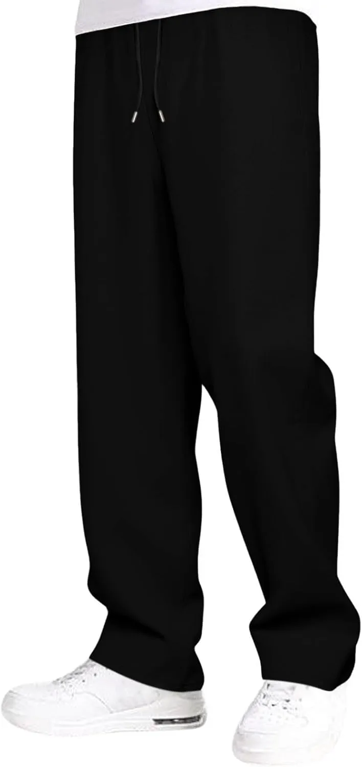 Sweatpants for Men Baggy Sweatpants Straight Casual High Waisted Elastic Waist Athletic Comfy Wide Leg Workout Pants