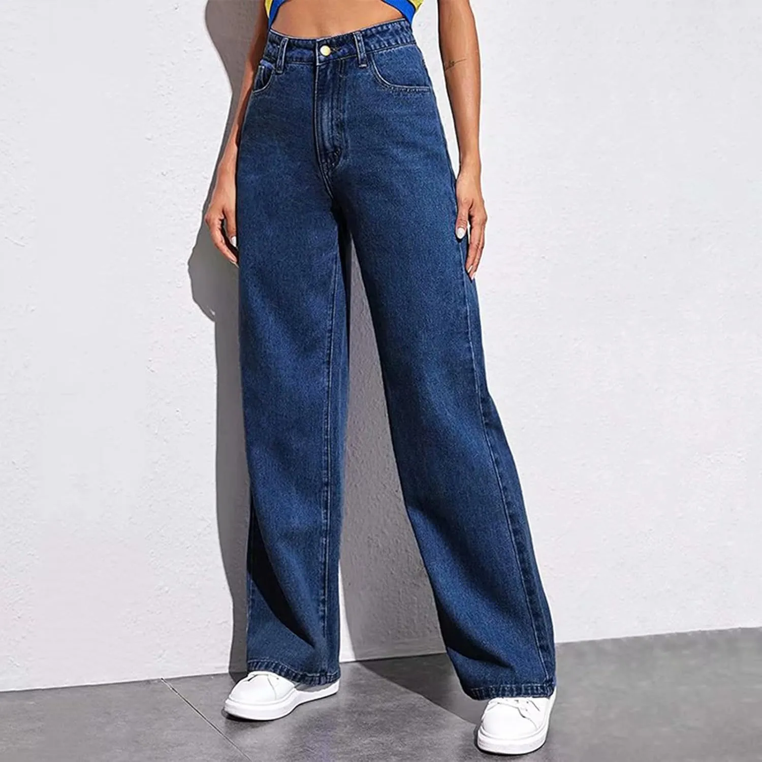 Sweatpants That Look Like Jeans for Women Wide Leg Sweatpants High Waist Baggy Straight Leg Boyfriend Jeans w/Pockets