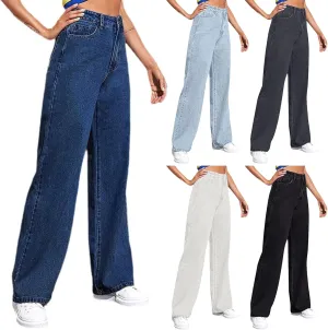 Sweatpants That Look Like Jeans for Women Wide Leg Sweatpants High Waist Baggy Straight Leg Boyfriend Jeans w/Pockets