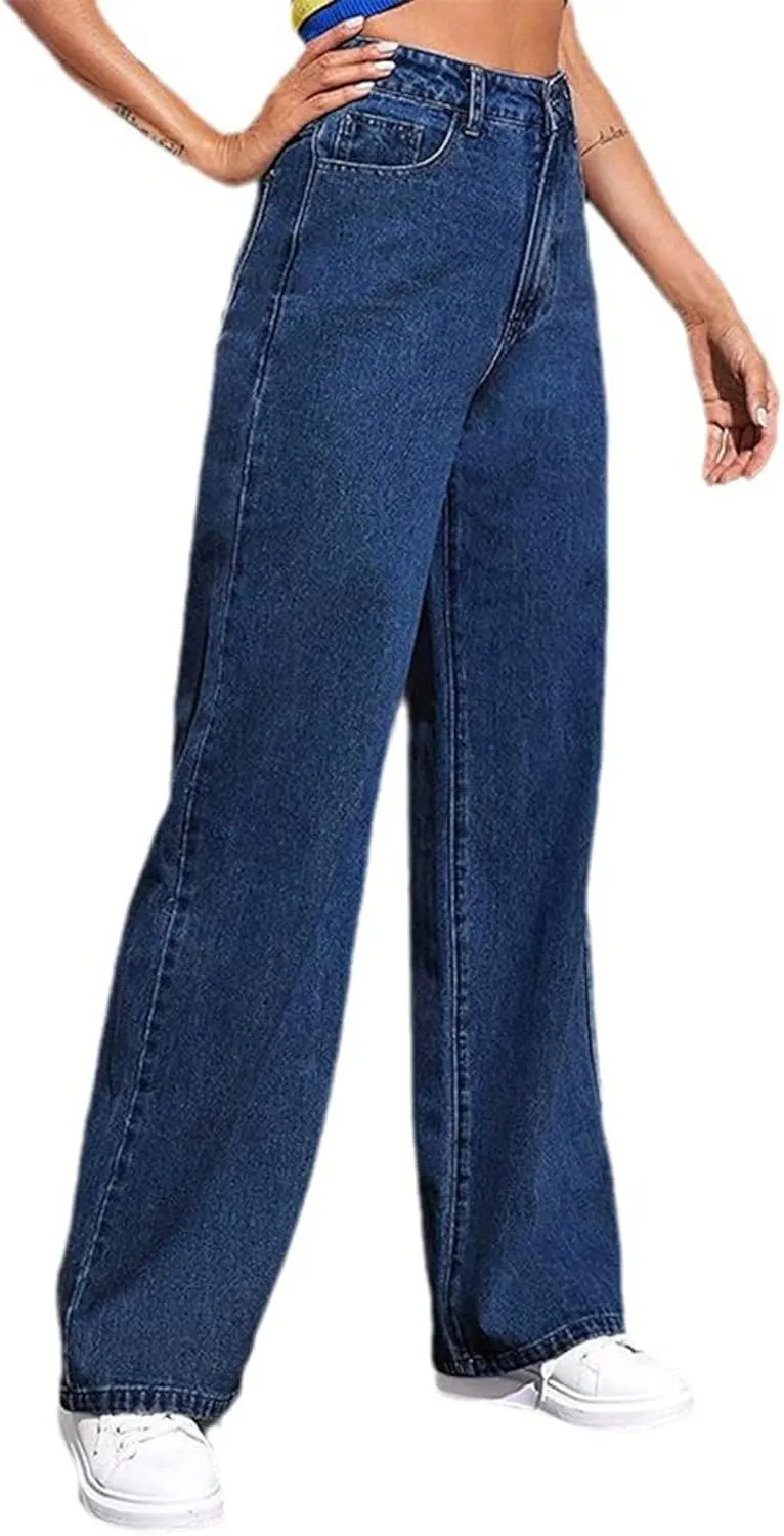 Sweatpants That Look Like Jeans for Women Wide Leg Sweatpants High Waist Baggy Straight Leg Boyfriend Jeans w/Pockets