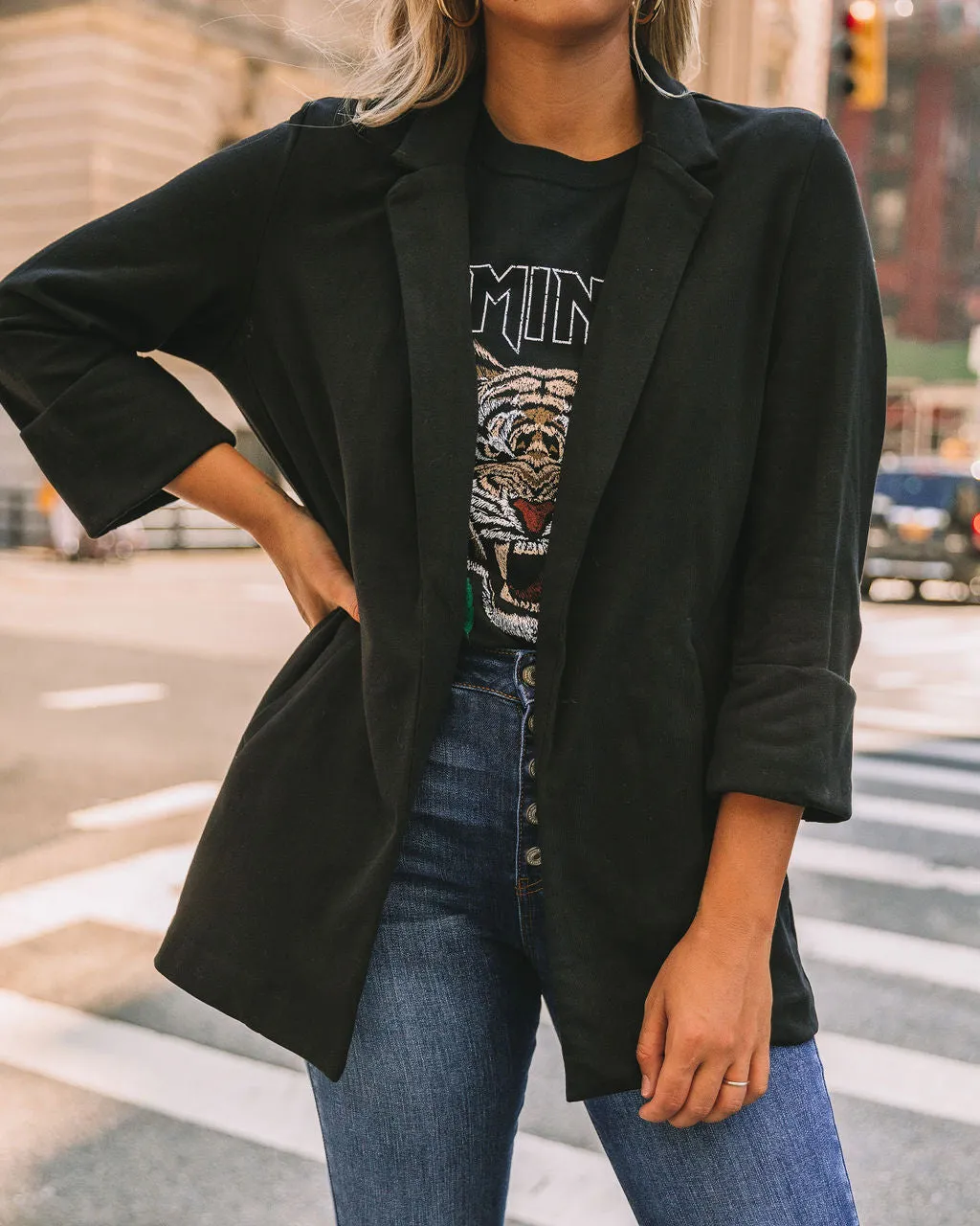 TastyHottie - Moore Cotton Pocketed Blazer - Black