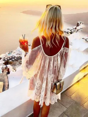 TastyHottie - V-neck Hollow Long Sleeves Cover-up Mini Dresses