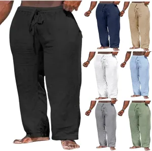 Thatrich Casual Beach Pants for Men Lightweight Breathable Linen Yoga Trousers Relaxed Fit Comfy Hawaiian Vacation Pant Slack