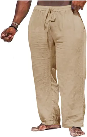 Thatrich Casual Beach Pants for Men Lightweight Breathable Linen Yoga Trousers Relaxed Fit Comfy Hawaiian Vacation Pant Slack