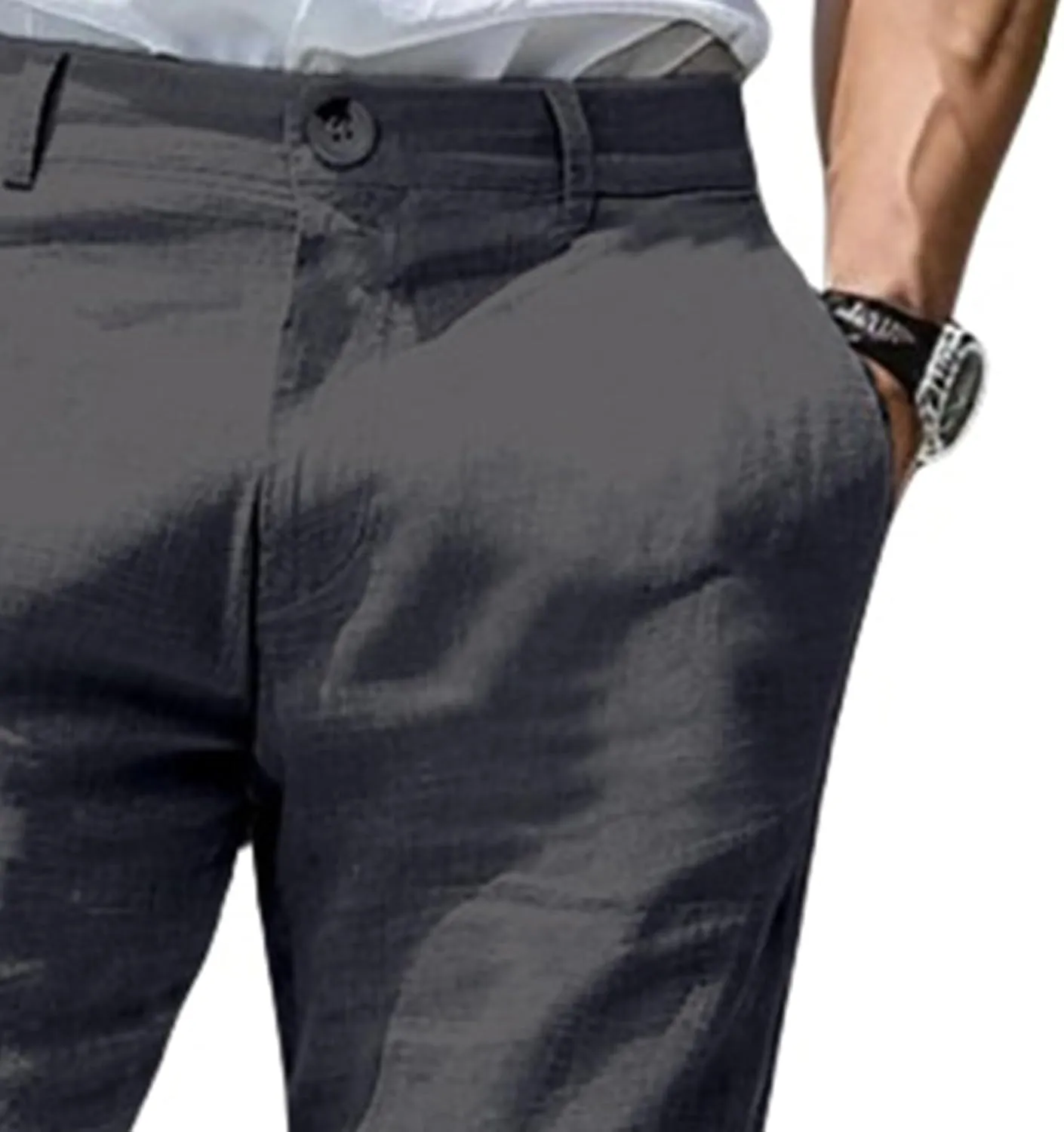 Thatrich Mens Suit Pants Slim Fit Straight Leg Business Casual Pant Cotton Linen Breathable Trousers Comfy Work Formal Wear
