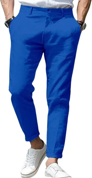 Thatrich Mens Suit Pants Slim Fit Straight Leg Business Casual Pant Cotton Linen Breathable Trousers Comfy Work Formal Wear