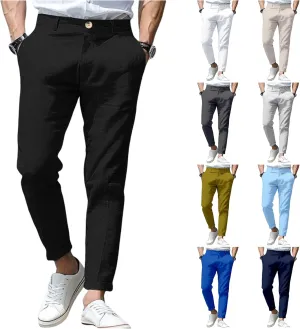 Thatrich Mens Suit Pants Slim Fit Straight Leg Business Casual Pant Cotton Linen Breathable Trousers Comfy Work Formal Wear