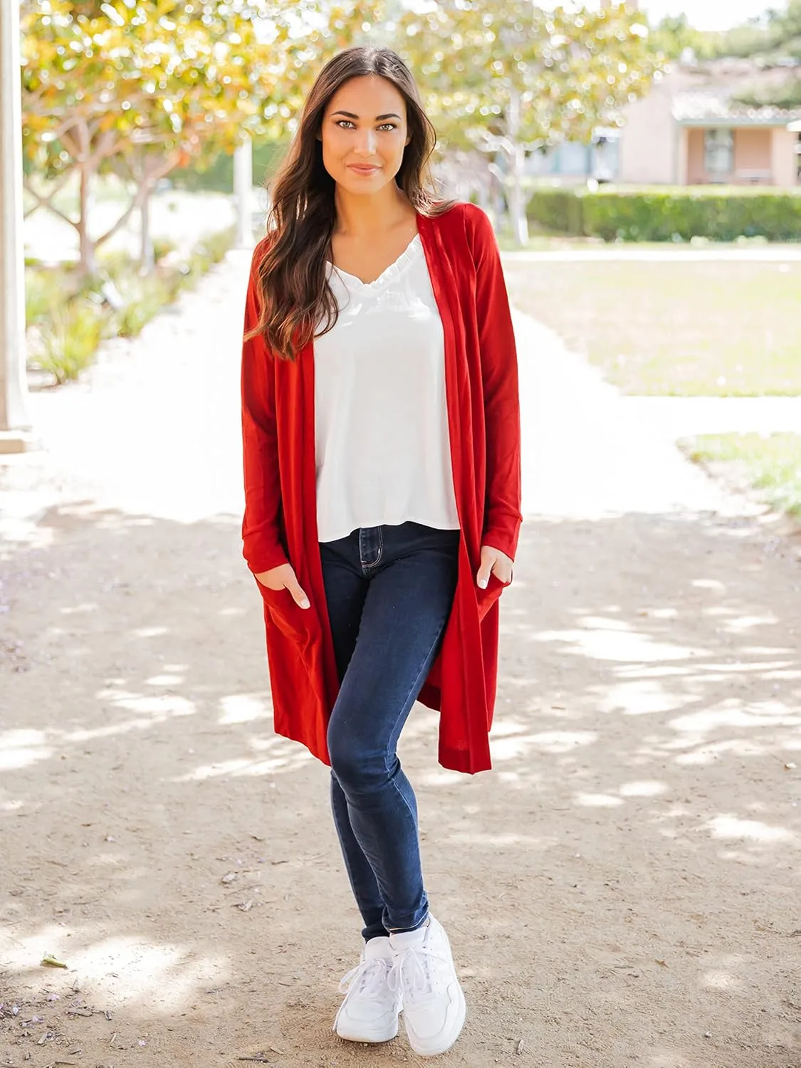 Tickled Teal Womens Soft Long Sleeve Pocket Cardigan