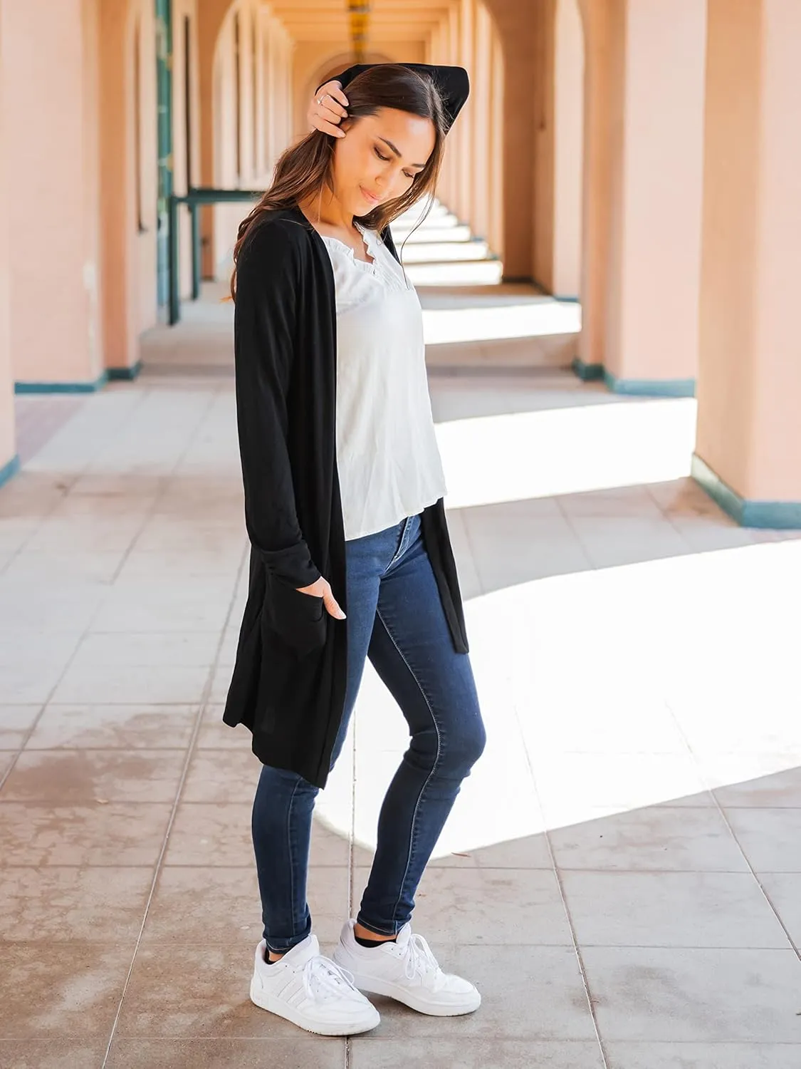 Tickled Teal Womens Soft Long Sleeve Pocket Cardigan