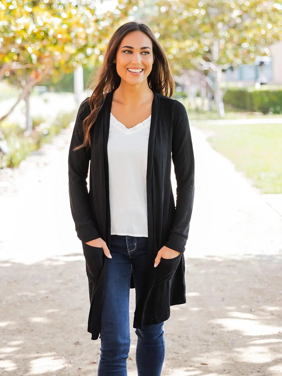 Tickled Teal Womens Soft Long Sleeve Pocket Cardigan