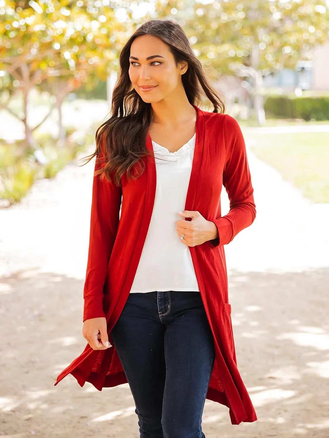 Tickled Teal Womens Soft Long Sleeve Pocket Cardigan