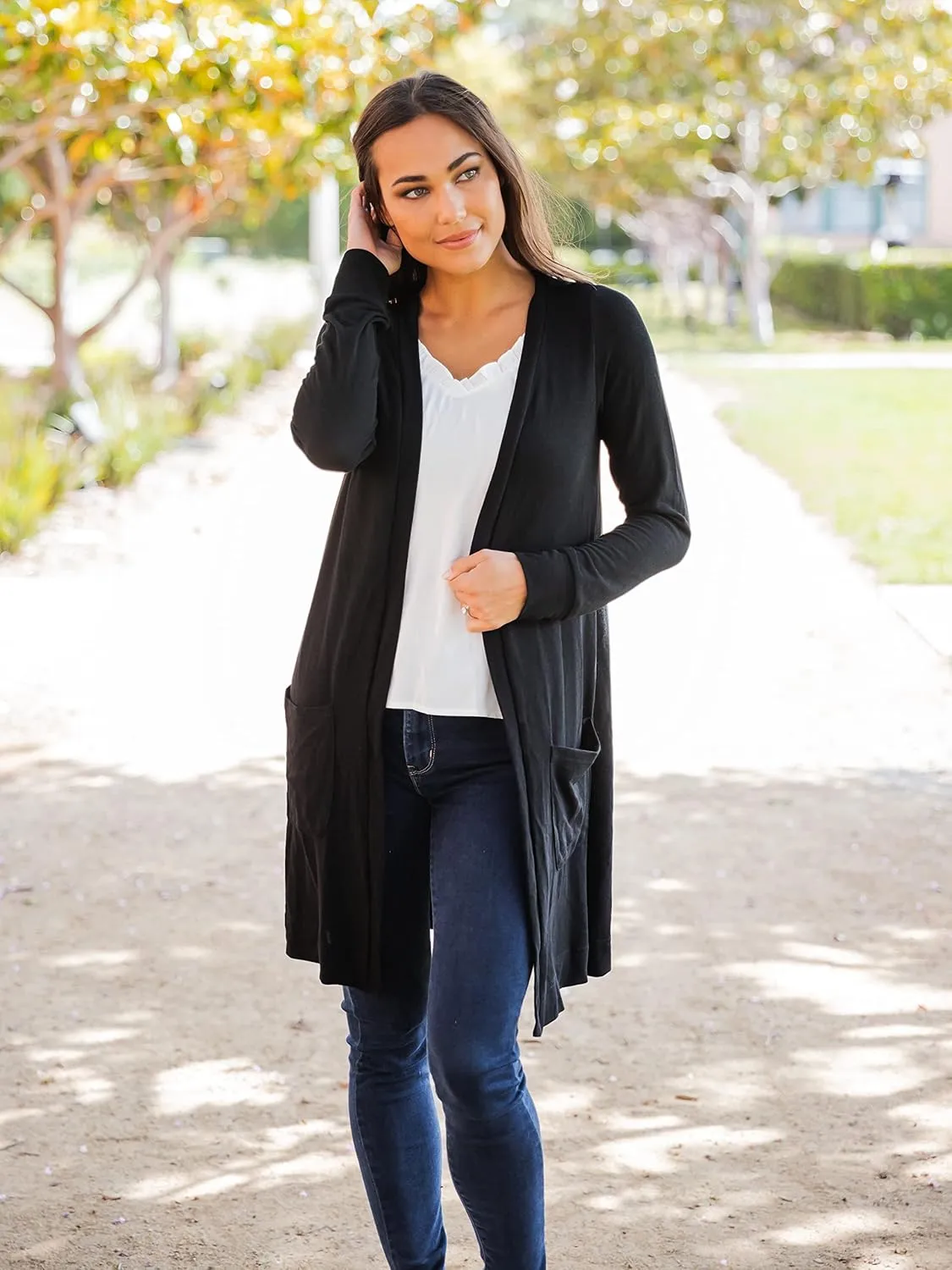 Tickled Teal Womens Soft Long Sleeve Pocket Cardigan