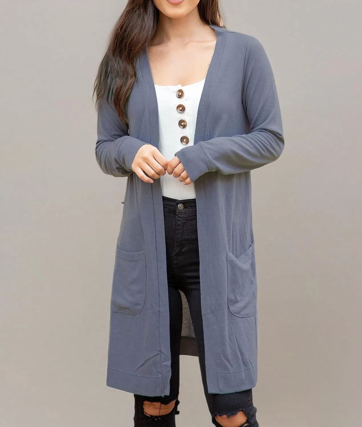 Tickled Teal Womens Soft Long Sleeve Pocket Cardigan