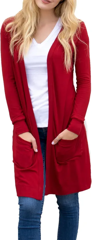 Tickled Teal Womens Soft Long Sleeve Pocket Cardigan