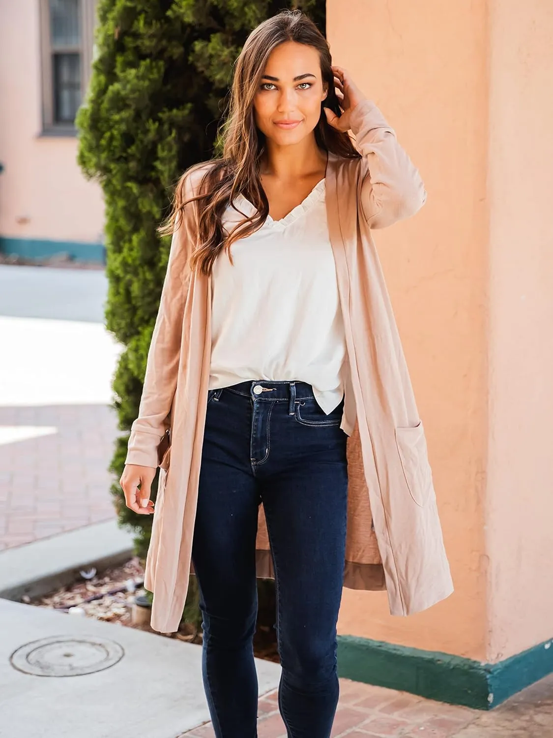 Tickled Teal Womens Soft Long Sleeve Pocket Cardigan