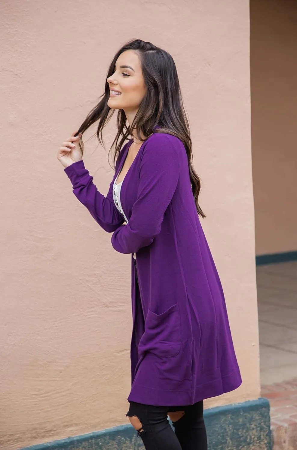 Tickled Teal Womens Soft Long Sleeve Pocket Cardigan