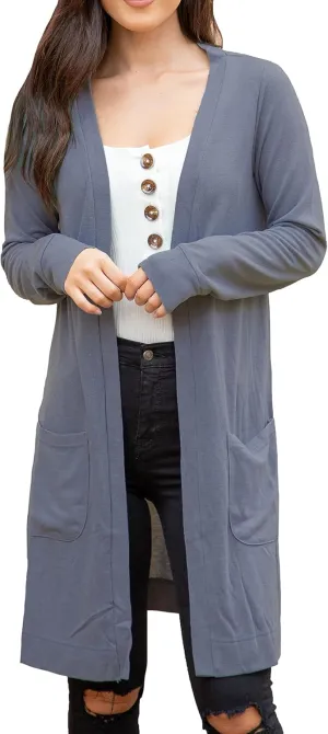 Tickled Teal Womens Soft Long Sleeve Pocket Cardigan