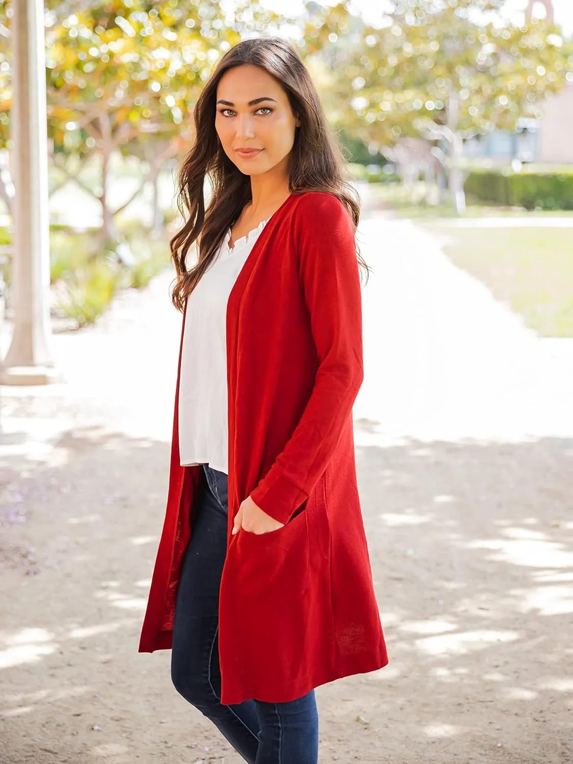 Tickled Teal Womens Soft Long Sleeve Pocket Cardigan