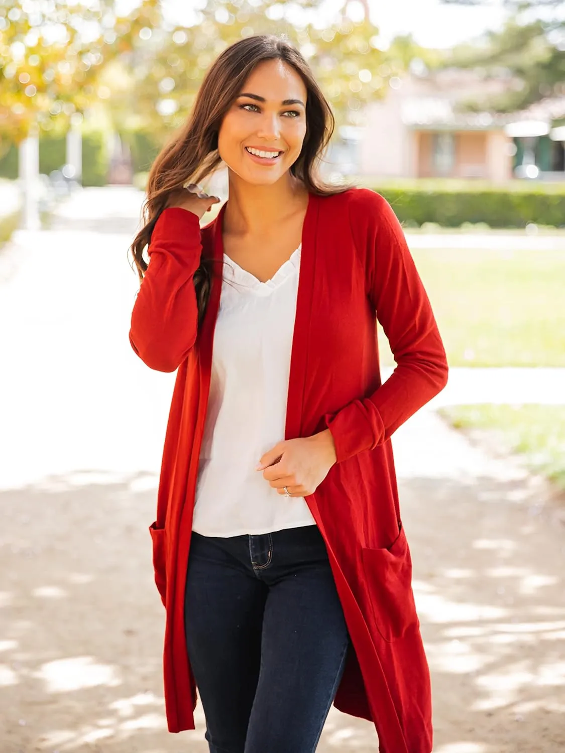 Tickled Teal Womens Soft Long Sleeve Pocket Cardigan