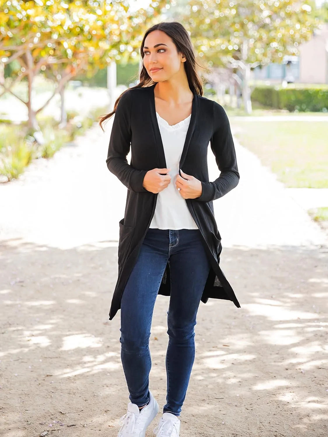 Tickled Teal Womens Soft Long Sleeve Pocket Cardigan