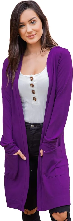 Tickled Teal Womens Soft Long Sleeve Pocket Cardigan