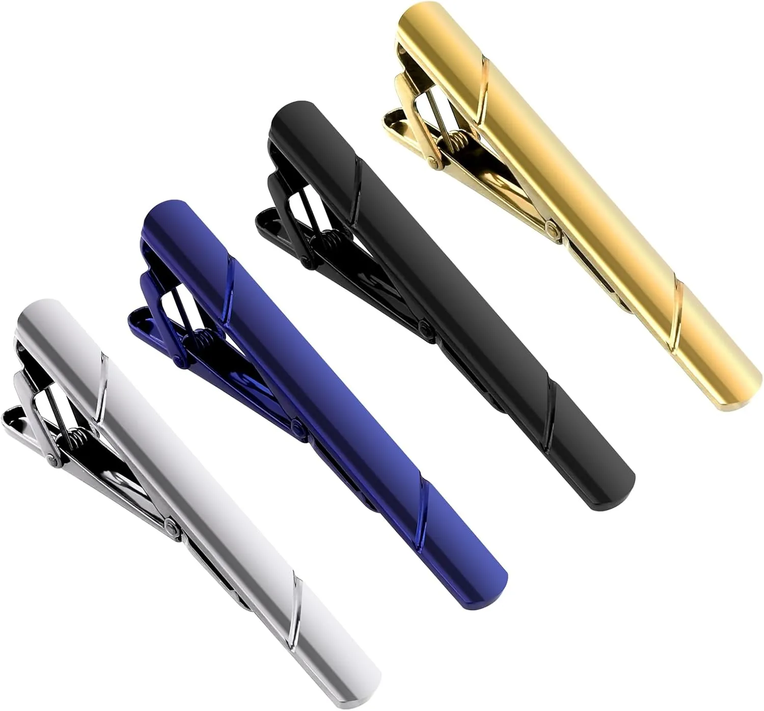 Tie Clips for Men,Black Gold Blue Silver Tie Bar Set for Regular Ties