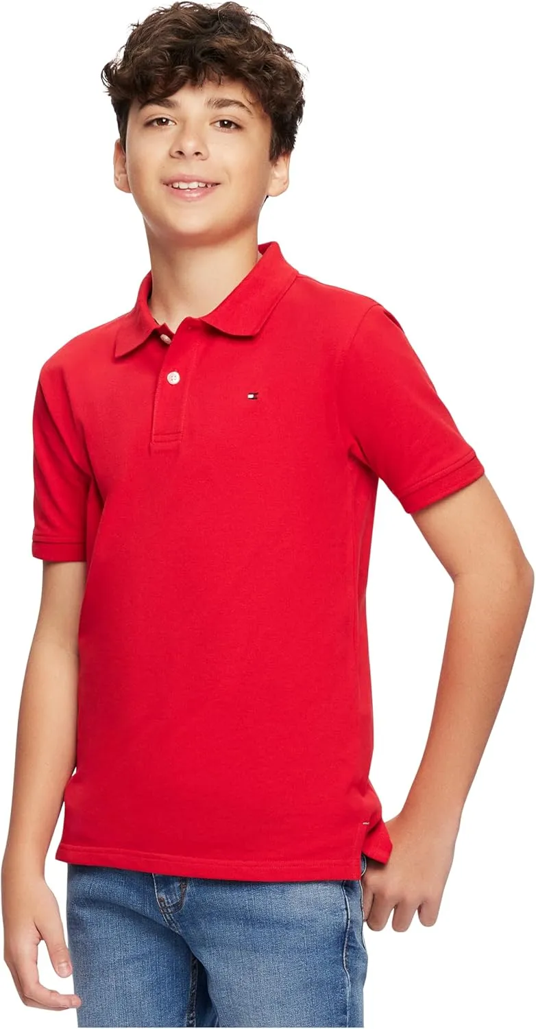 Tommy Hilfiger Boys' Short Sleeve Premium Pique Polo Shirt, Button Closure, Soft & Comfortable