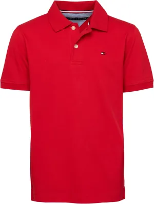 Tommy Hilfiger Boys' Short Sleeve Premium Pique Polo Shirt, Button Closure, Soft & Comfortable
