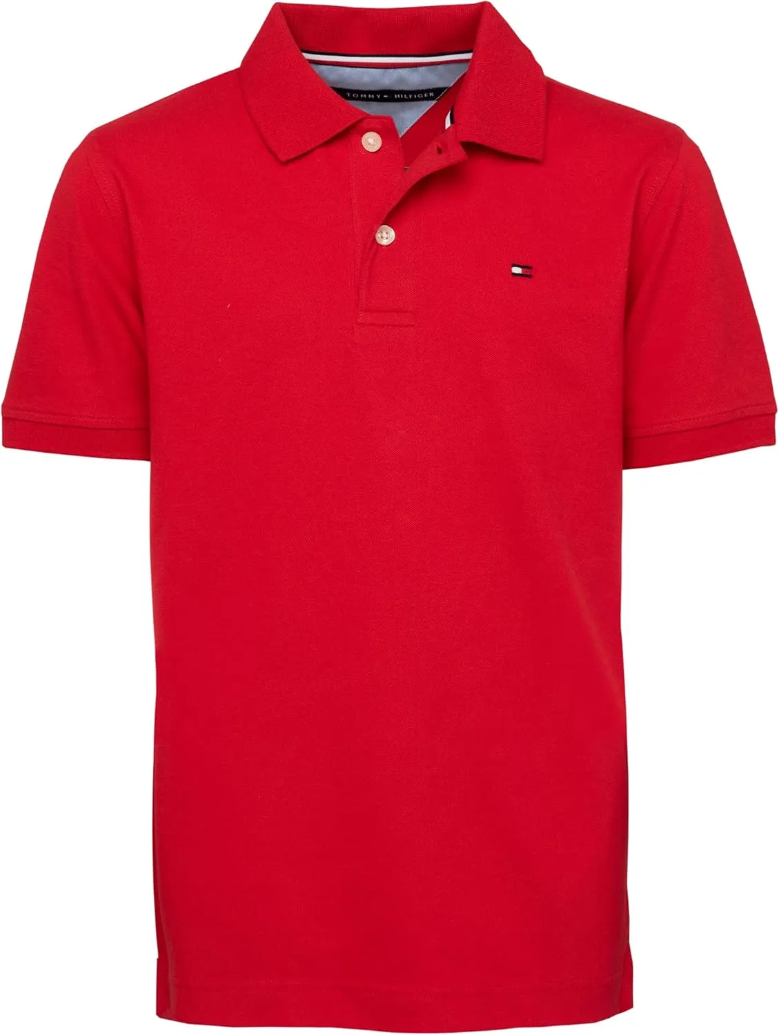 Tommy Hilfiger Boys' Short Sleeve Premium Pique Polo Shirt, Button Closure, Soft & Comfortable