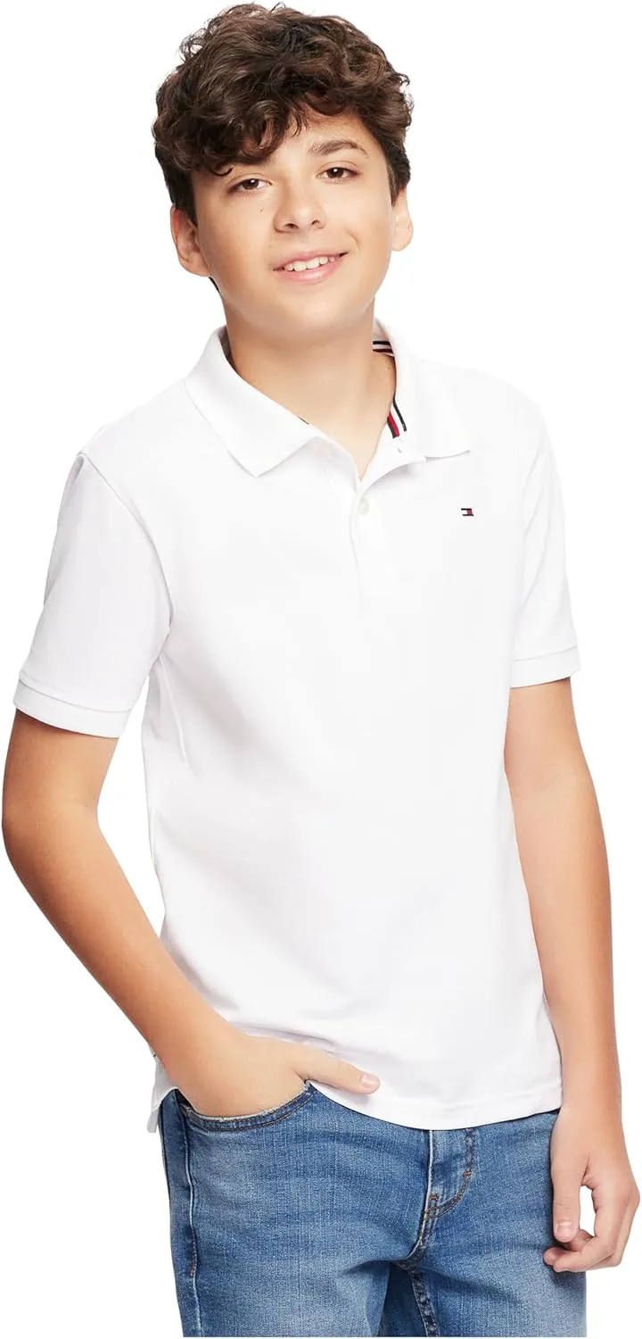 Tommy Hilfiger Boys' Short Sleeve Premium Pique Polo Shirt, Button Closure, Soft & Comfortable