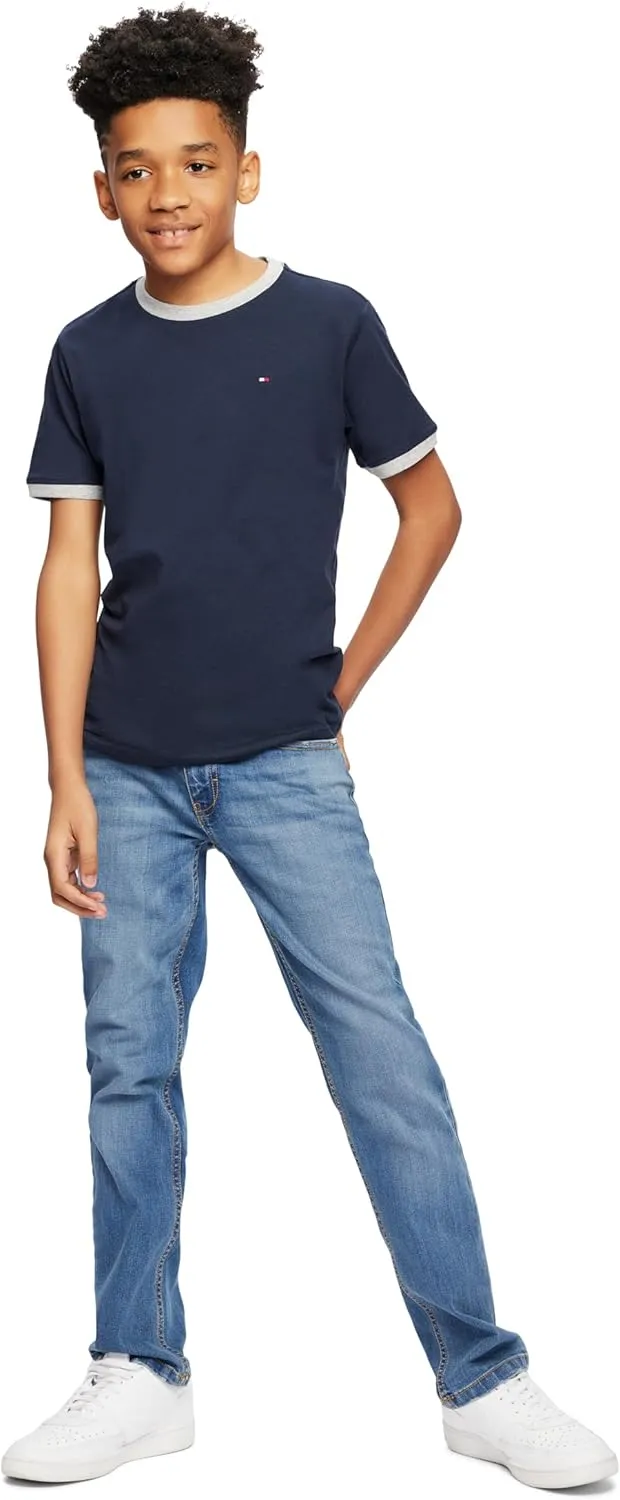 Tommy Hilfiger Boys' Short Sleeve Solid Ringer Crew Neck T-Shirt, Soft, Comfortable, Relaxed Fit
