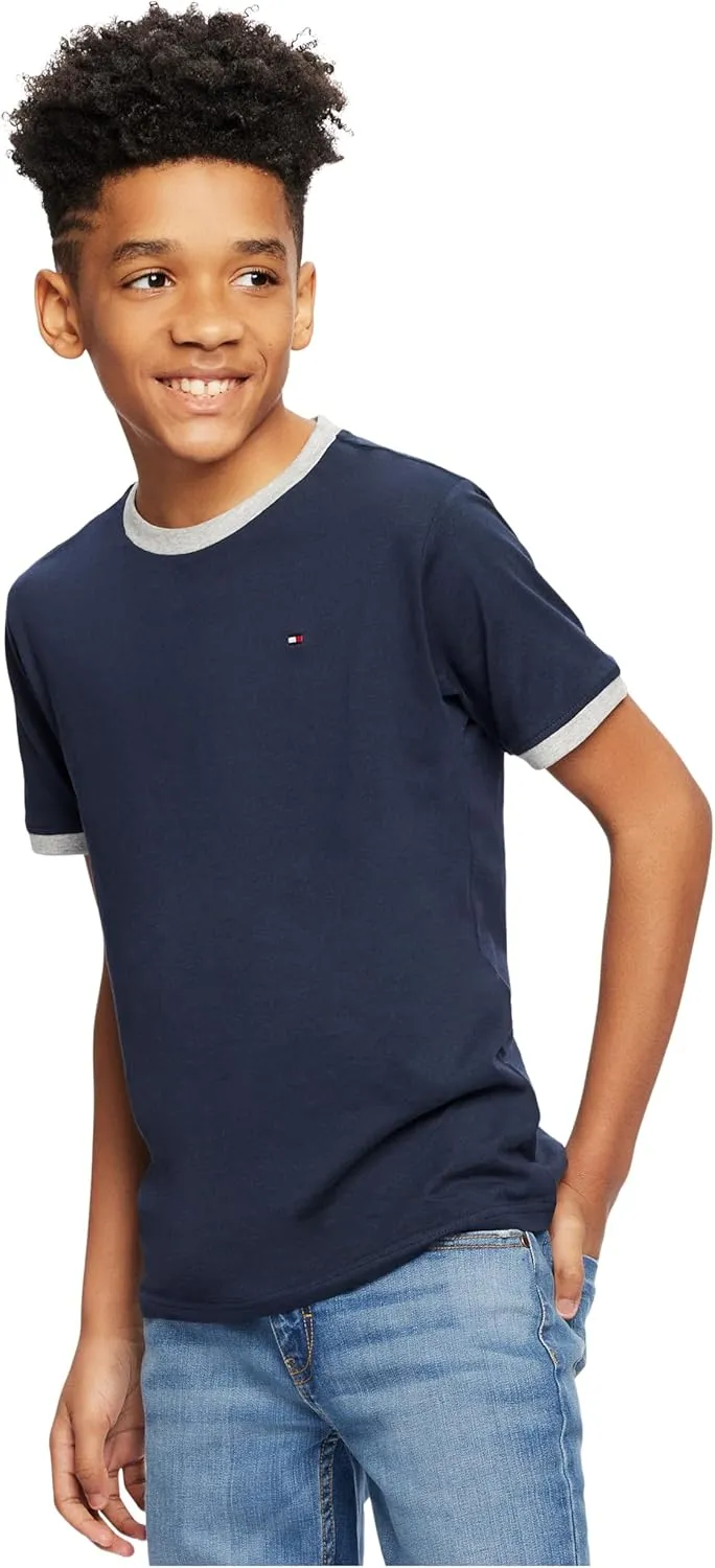Tommy Hilfiger Boys' Short Sleeve Solid Ringer Crew Neck T-Shirt, Soft, Comfortable, Relaxed Fit