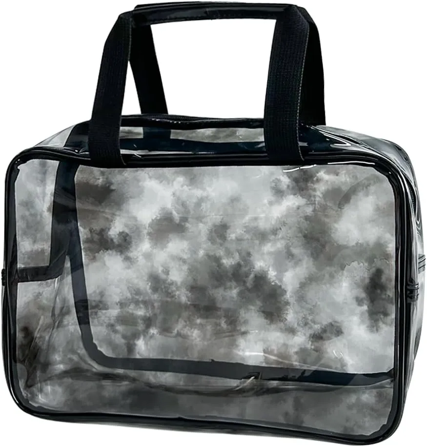 TotePrint Waterproof Black Handbag Iridescent Cosmetic Bag with Comfortable Hand, Travel Essential Storage Bag (Black)