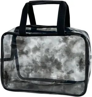 TotePrint Waterproof Black Handbag Iridescent Cosmetic Bag with Comfortable Hand, Travel Essential Storage Bag (Black)
