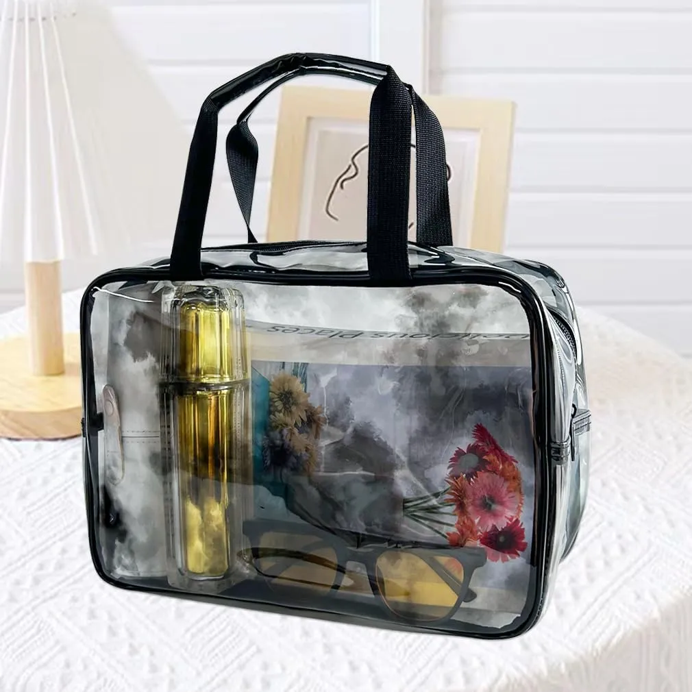 TotePrint Waterproof Black Handbag Iridescent Cosmetic Bag with Comfortable Hand, Travel Essential Storage Bag (Black)