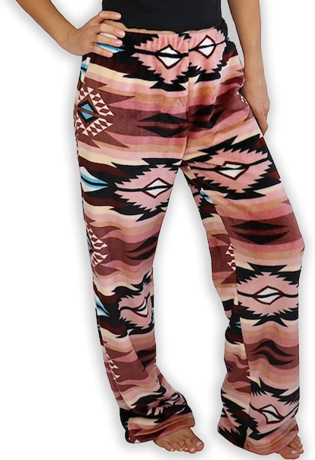 TrailCrest Ultra Soft Womens Lounge Pants, Plush Fleece with Velvety Silk Feel, Aztec/Ikat Fun and Trendy Prints