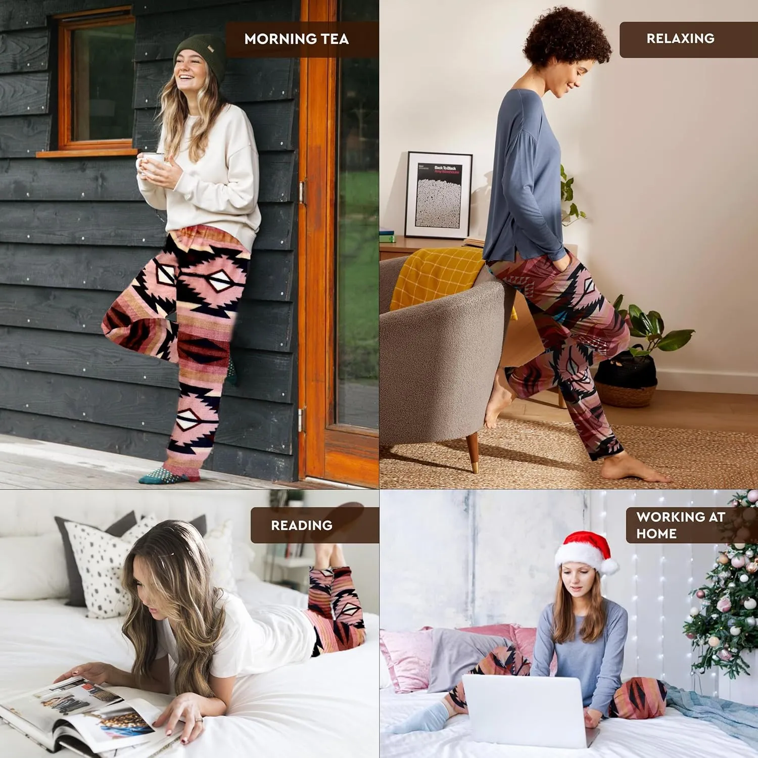 TrailCrest Ultra Soft Womens Lounge Pants, Plush Fleece with Velvety Silk Feel, Aztec/Ikat Fun and Trendy Prints