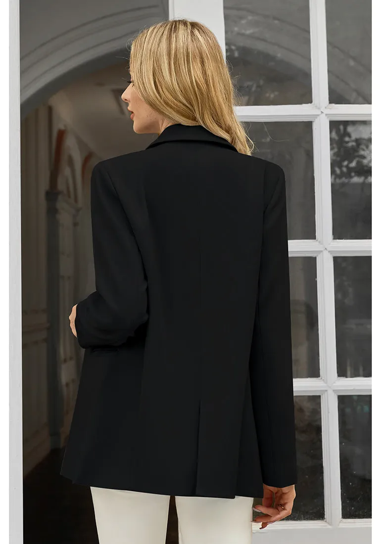 True Black Women's Office Casual Long Sleeve Pocket Blazer Jacket