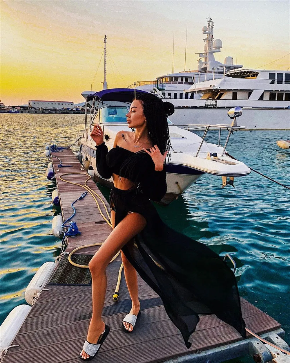 VenusFox Two Piece Dress Swimwear Swimsuit Bikini Beach Cover Up Women Summer Ladies Bathing Suit Solid Wear