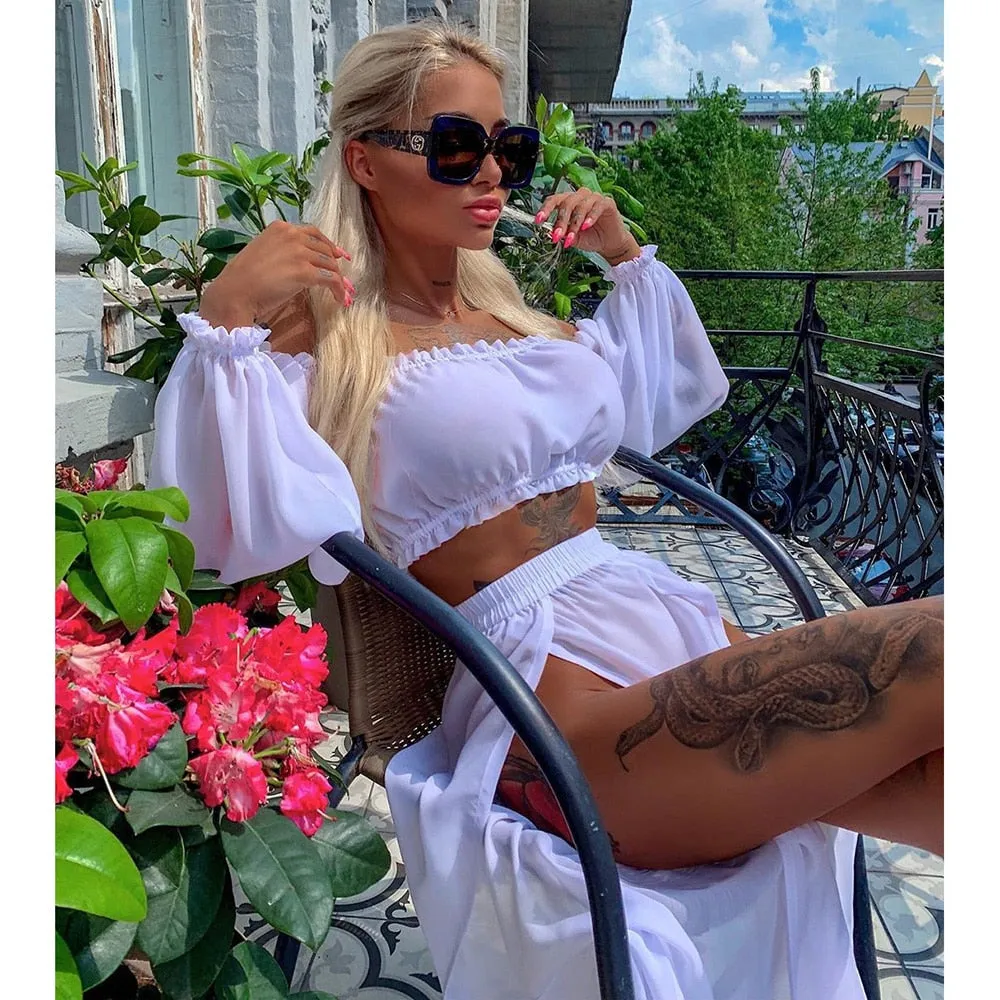 VenusFox Two Piece Dress Swimwear Swimsuit Bikini Beach Cover Up Women Summer Ladies Bathing Suit Solid Wear