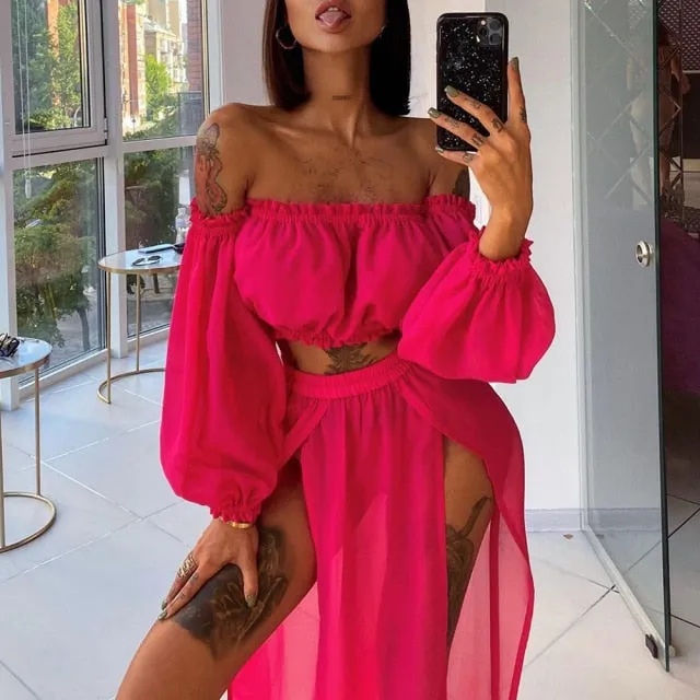VenusFox Two Piece Dress Swimwear Swimsuit Bikini Beach Cover Up Women Summer Ladies Bathing Suit Solid Wear