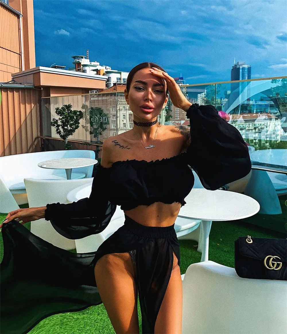 VenusFox Two Piece Dress Swimwear Swimsuit Bikini Beach Cover Up Women Summer Ladies Bathing Suit Solid Wear