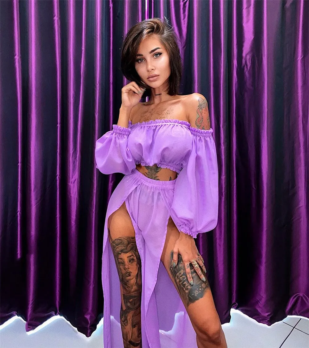 VenusFox Two Piece Dress Swimwear Swimsuit Bikini Beach Cover Up Women Summer Ladies Bathing Suit Solid Wear