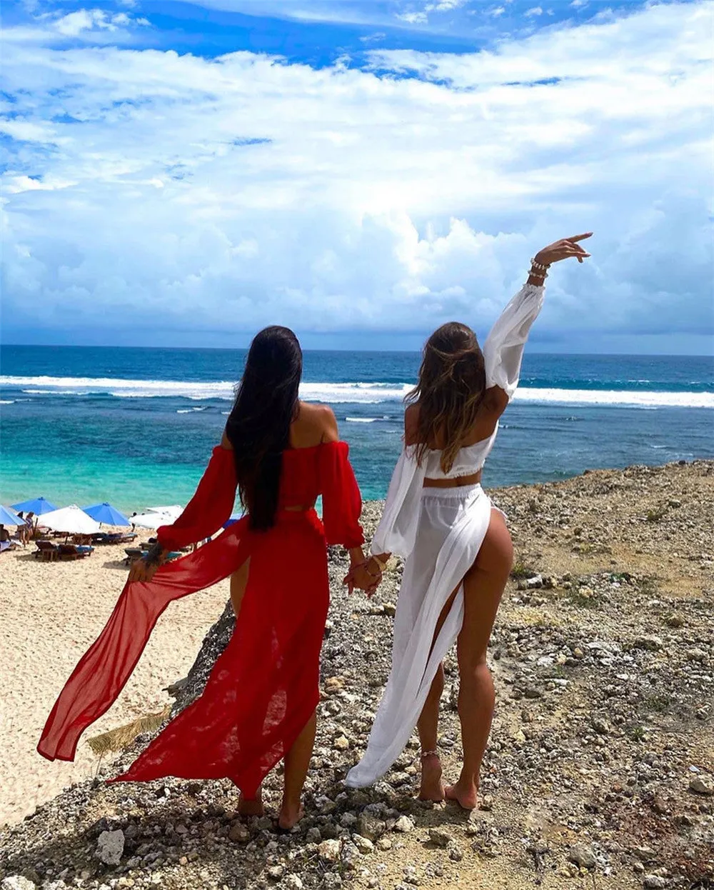 VenusFox Two Piece Dress Swimwear Swimsuit Bikini Beach Cover Up Women Summer Ladies Bathing Suit Solid Wear